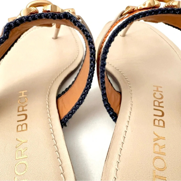 TORY BURCH | Jessa Leather Thong Sandal Dulce De Leche and Tan cream Size 6.5 - Picture 7 of 13